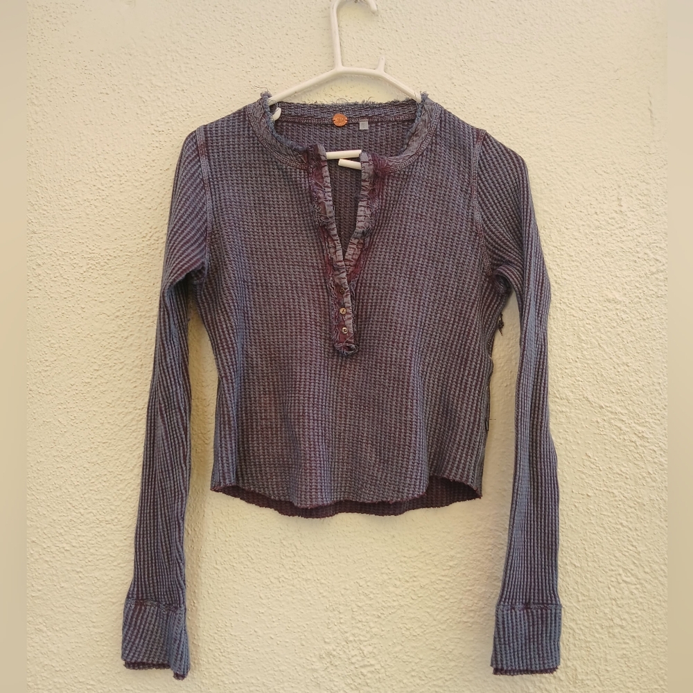 Purple Waffle Knit Henley Top